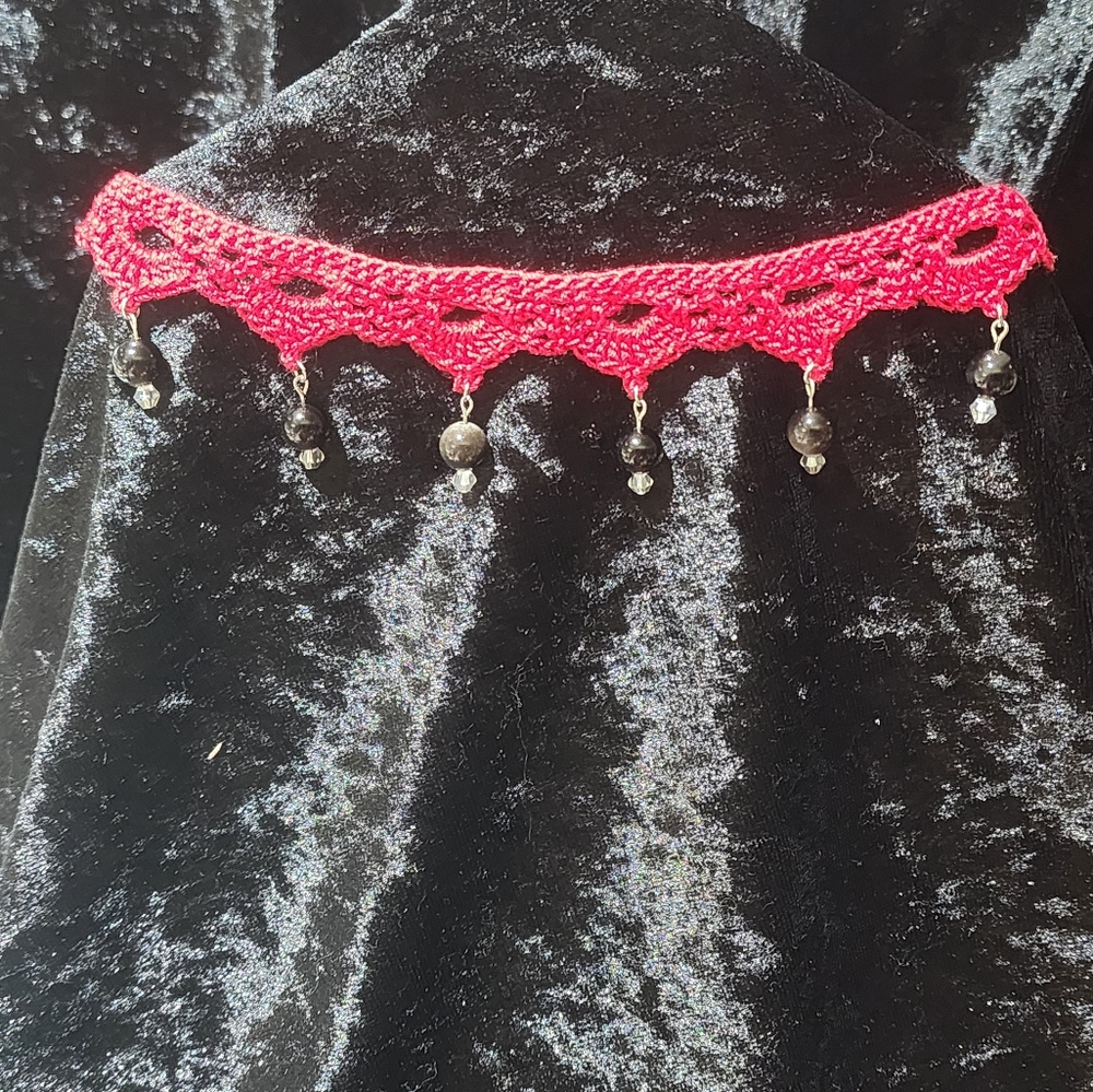 Red Crochet Choker with Beads